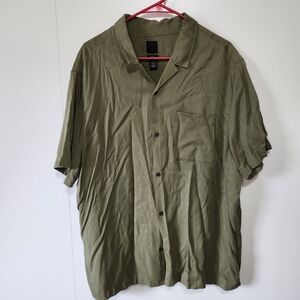 H&M Men’s XXL Slim Fit Short Sleeve Revere Collar Shirt Olive Army Green Lyocell